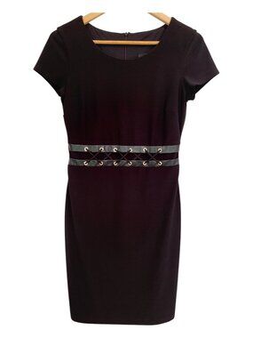 Frank Lyman Black Corset Lace Up Waist Sheath Dress Made in Canada Size 4